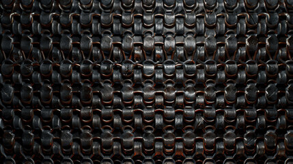 Poster - Textured metal surface with interlocking links, creating unique pattern. dark tones and intricate design evoke sense of industrial elegance and strength