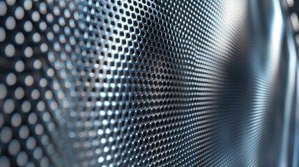 Poster - Metal mesh texture with circular holes, reflecting light and creating depth. intricate pattern adds modern touch to various design projects