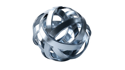 Poster - Intertwined metallic rings creating abstract spherical form on transparent background
