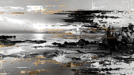 Fototapete - Abstract complex glitch with pixel effect in tech background use shading and glitches texture express mysterious design or complex flow through tiny object convey sense of future digital scene. AIG53.