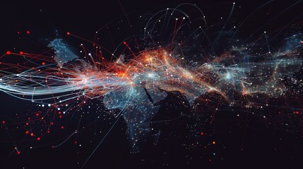 Poster - This abstract visualization illustrates critical network dynamics with vibrant colors and intricate patterns, showcasing connectivity and movement in a digital landscape.