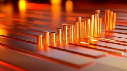 Aufkleber - A D financial graph with rising bars and an upward trending line chart, with metallic textures and subtle lighting effects, floating in digital space