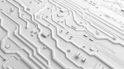Poster - Minimalistic circuit board design with white lines and patterns, showcasing technology and innovation. Ideal for backgrounds or tech related themes