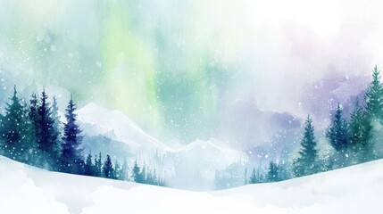 Aufkleber - Snowy winter landscape with northern lights illuminating a serene mountain scene. Generative AI