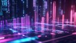 © Plaifah - A dynamic D bar chart with translucent bars in different heights, hovering over a futuristic financial dashboard with glowing elements