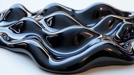 Poster - Black liquid flows, studio background, abstract design, glossy texture