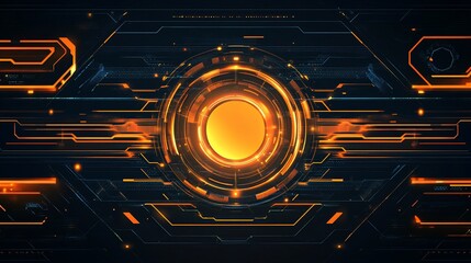 Aufkleber - Abstract technology background with glowing orange lines and circular light source