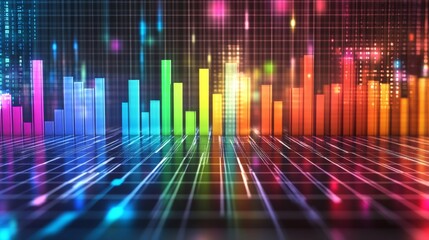 Leinwandbilder - A professional bar chart with bold, colorful bars rising in front of a clean, minimalist grid background, symbolizing financial performance and growth