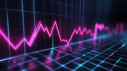 Poster - A sleek D line graph with sharp, glowing edges and a steady upward trajectory, set against a futuristic digital grid background