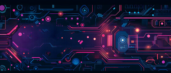 Poster - technology background with dots and lines, a blue gradient, vector illustration