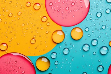 Poster - Colorful water droplets on vibrant background abstract photography close-up modern aesthetic artistic concept