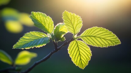 Poster - Close-up of healthy green leaves on a young tree, with soft sunlight filtering through, representing the growth and hope in reforestation efforts