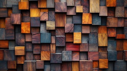 Poster - Colorful wooden cubes wall texture background