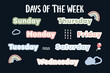 © Choiproject - Days of the Week illustration, educational material, kids vector, kindergarten illustration, classroom poster, educational wall art. Handwritten days of the week monday, tuesday, wednesday, thursday,