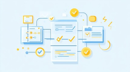 Poster - Modern workflow, interconnected data visualization, progress