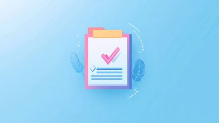 Fototapete - Pastel Clipboard with Checkmark, Minimalist Design
