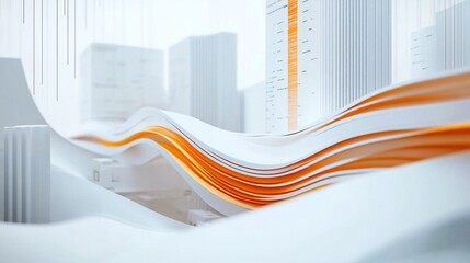 Poster - Abstract minimalist cityscape with flowing orange lines and white structures