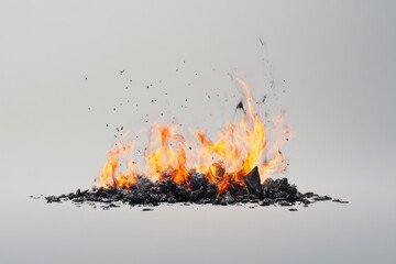 Poster - Burning coal embers and ashes against a neutral background