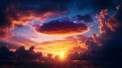 Wall Mural - Vibrant Sunset Sky With Dark Clouds and Stars