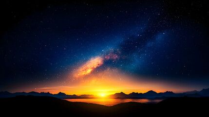 Wall Mural - Vibrant Sunset with Starry Milky Way Galaxy