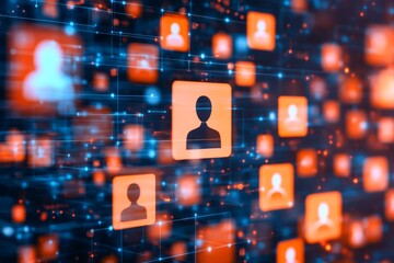 Aufkleber - Digital network of user icons representing online community connections