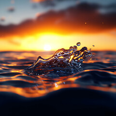 Wall Mural - Water Splash at Sunset Over Ocean