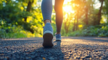 Poster - A woman strolls along a winding pathway, soaking in the vibrant atmosphere of the outdoors. Sunlight filters through the trees, creating a serene escape in nature