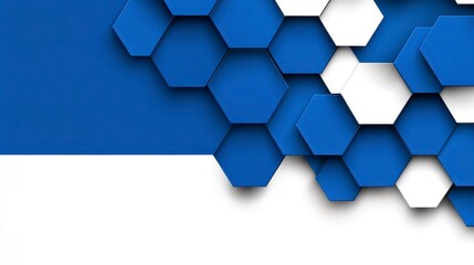 Poster - Abstract background featuring blue and white hexagons. Geometric pattern with depth and shadow. Modern design with clean lines. Suitable for
