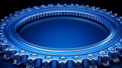 Poster - Abstract 3D rendering of a circular gear with intricate detailing, set against a dark blue background. The gear's design is ornate and complex, with