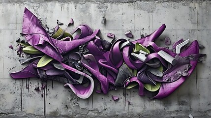 Poster - Abstract Purple Graffiti Art on Concrete Wall