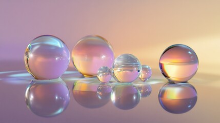 Poster - Radiant water droplets form a mesmerizing pattern on a sleek surface, catching soft light and creating a dance of colors that lingers in the tranquil atmosphere