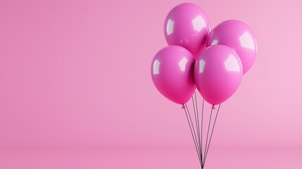 Wall Mural - Four pink balloons against a light pink background. The balloons are glossy and clustered together, with black strings. The image is simple and