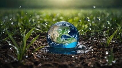 water in the field fantasy with water drop life symbol earth day
