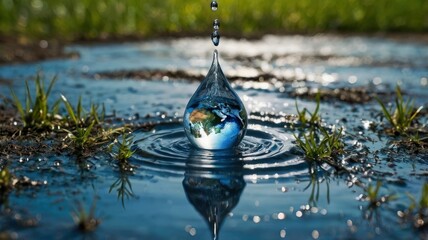 water in the field fantasy with water drop life symbol earth day