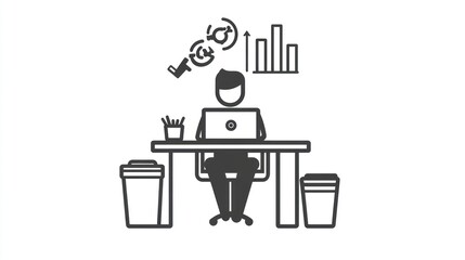 Poster - Office worker analyzing data, charts, progress