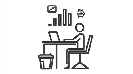 Poster - Person working on laptop, office, data analysis, background icons