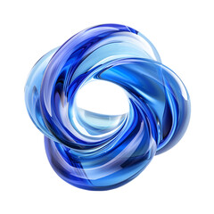 Poster - Abstract blue glass sculpture twisting in a dynamic shape against a white background
