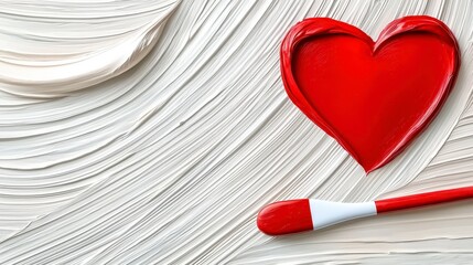 Wall Mural - A red heart painted on a textured white background, with a paintbrush nearby. The image conveys themes of love, art, and creation. A close up view