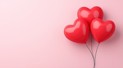 Wall Mural - Three red heart shaped balloons against a pale pink background. Simple, romantic image ideal for a love themed project