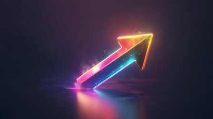 Poster - A vibrant neon arrow points upwards, surrounded by a dark background, symbolizing progress, growth, and dynamic movement