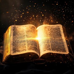 Wall Mural - bible open at psalm 23, celestial glow highlighting the text, gentle cosmic light creating a peacefu