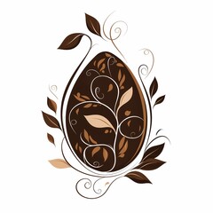 Poster - Decorative chocolate easter egg  illustration with swirling leaves and vines design. Generative AI