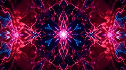 Poster - Colorful abstract design featuring intricate patterns and vibrant hues in a symmetrical arrangement. Generative AI
