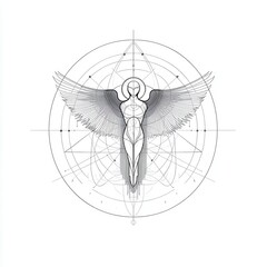 Wall Mural - sacred geometry angel, gabriel depiction, symbolic religious essence, minimalist lines, isolated on 