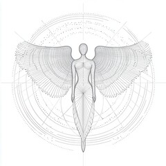 Wall Mural - sacred geometry angel, gabriel depiction, symbolic religious essence, minimalist lines, isolated on 