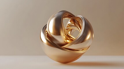 Poster - Abstract Golden Sculpture: A Symphony of Curves and Reflections