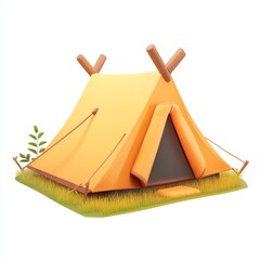 Wall Mural - 3D cartoon camping tent icon, vibrant colors, playful design, outdoor adventure theme, suitable for illustrations and digital projects
