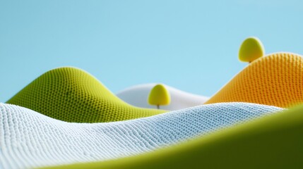 abstract hills, trees, blue sky, 3d render, website