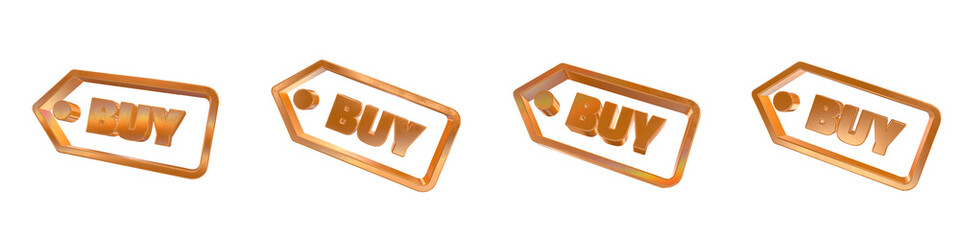 Poster - Set of 4 3d buy label outline shapes with golden and rainbow effects isolated on a transparent background. 3d elements for graphic design.