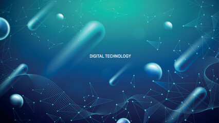 Fototapete - Digital technology design machine learning background. Big data neural networks, internet connection. Concept of visualization big data.